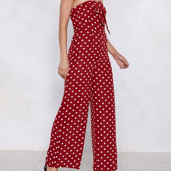 Nasty Gal Pants Jumpsuits New Nasty Gal Us Sz 8 Red Polka Dot Jumpsuit Poshmark